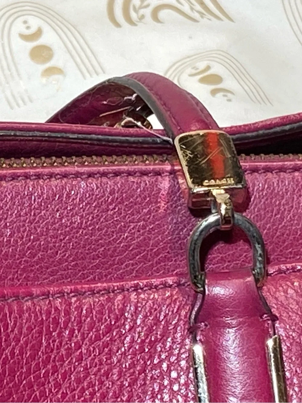 Coach Pebbled Leather Shoulder Bag - Magenta with Gold Hardware